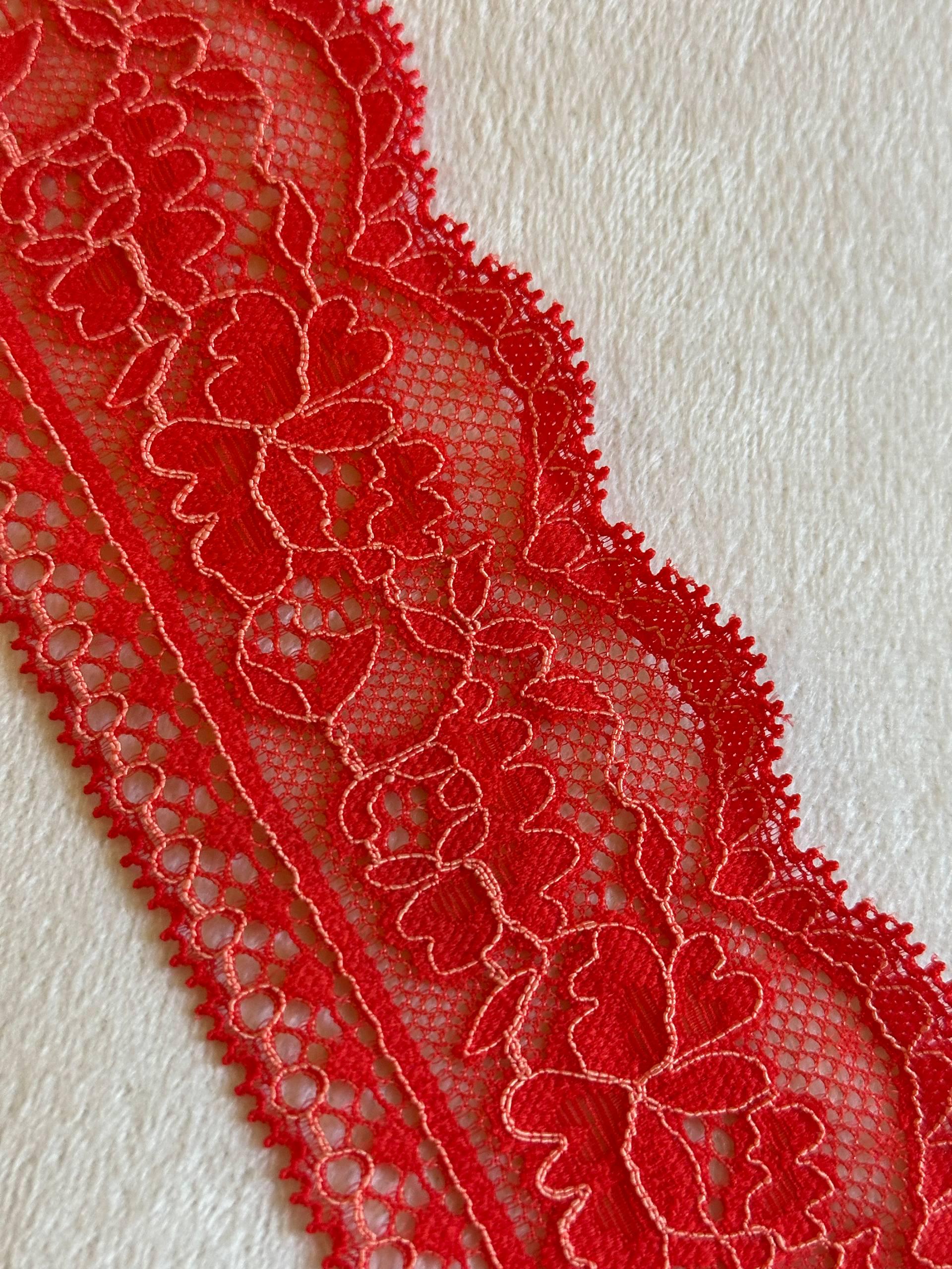 2.4" Watermelon Red Stretch Lace Trim  Insertion Beading Floral Ribbon Elastic Lace for Lingerie Underwear Garment Sewing by the Yard