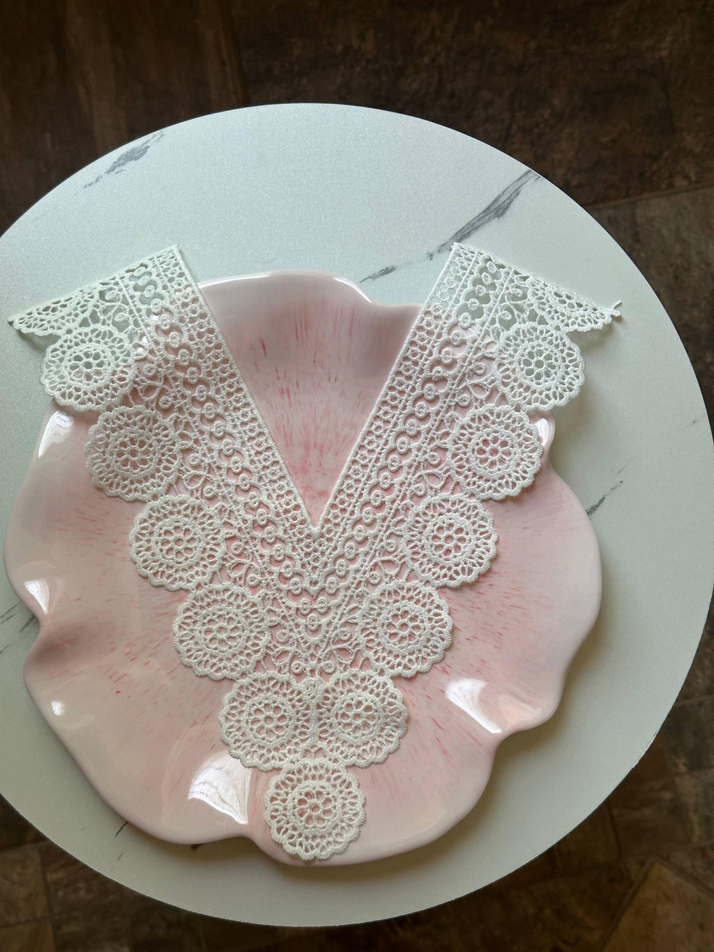 Off White Venetian Guipure Chemical Water Soluble Lace Collar Applique Medallion V Neck Trim Bodice Motif for Gowns Blouses Crafts, 6"