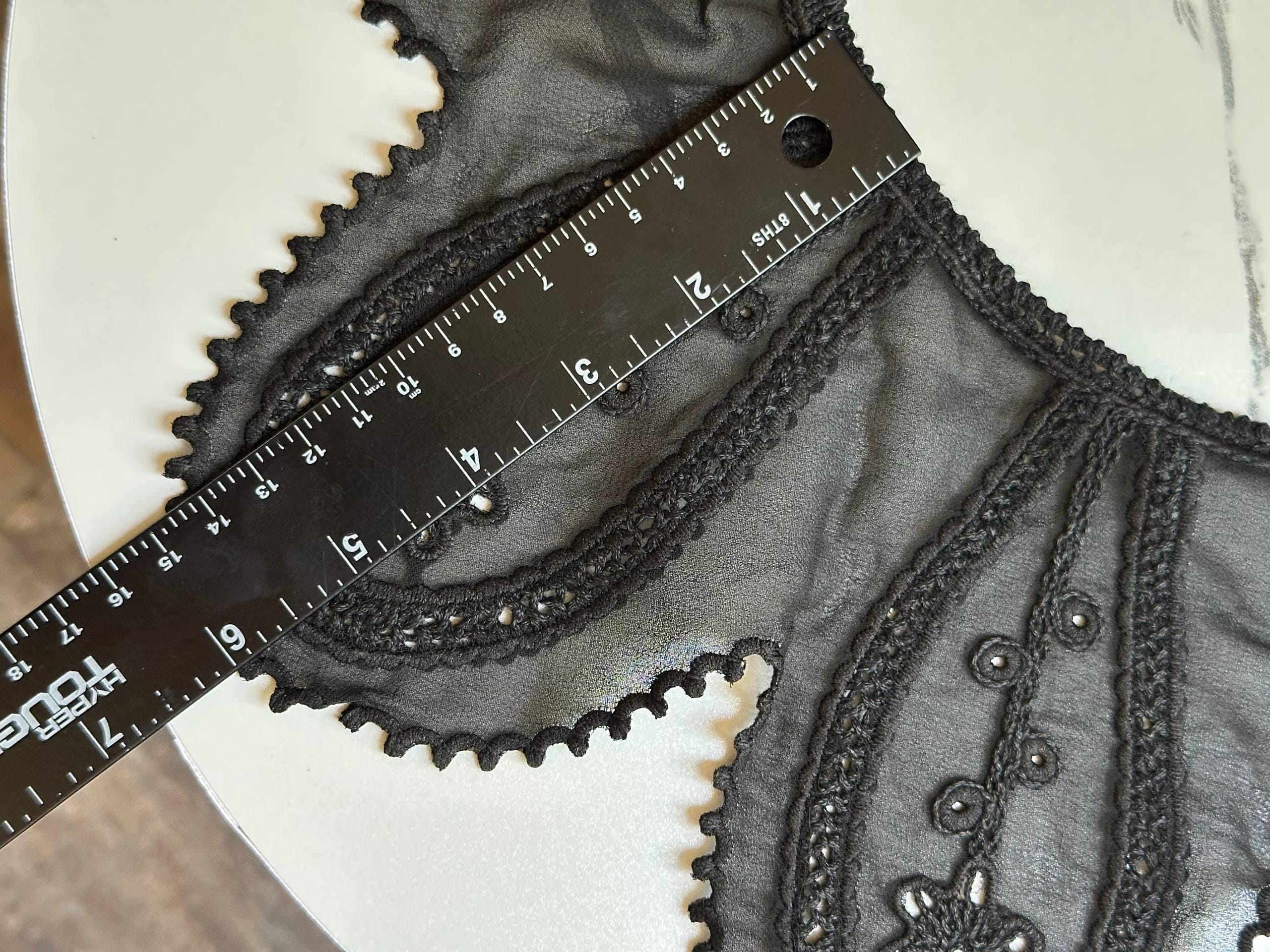 Black Organza Embroidered Lace Collar Detachable Peter Pan Neckline Applique Statement Bodice Motif for Gowns Blouses Crafts, 6"