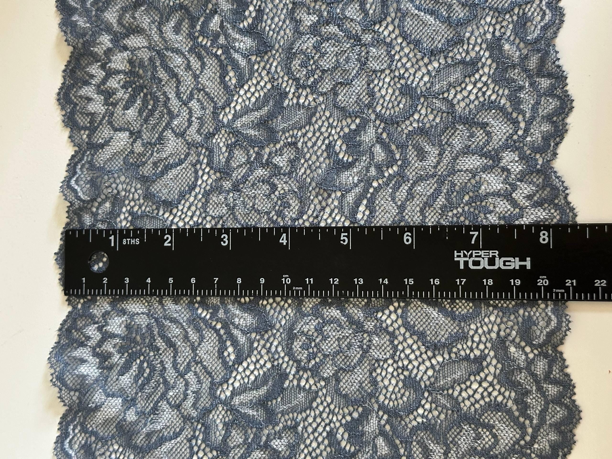 8.5" Slate Blue Stretch Lace Trim Wide Floral Elastic Galloon Scalloped Edge Lace for Lingerie Underwear Garment Sewing Crafts by the Yard