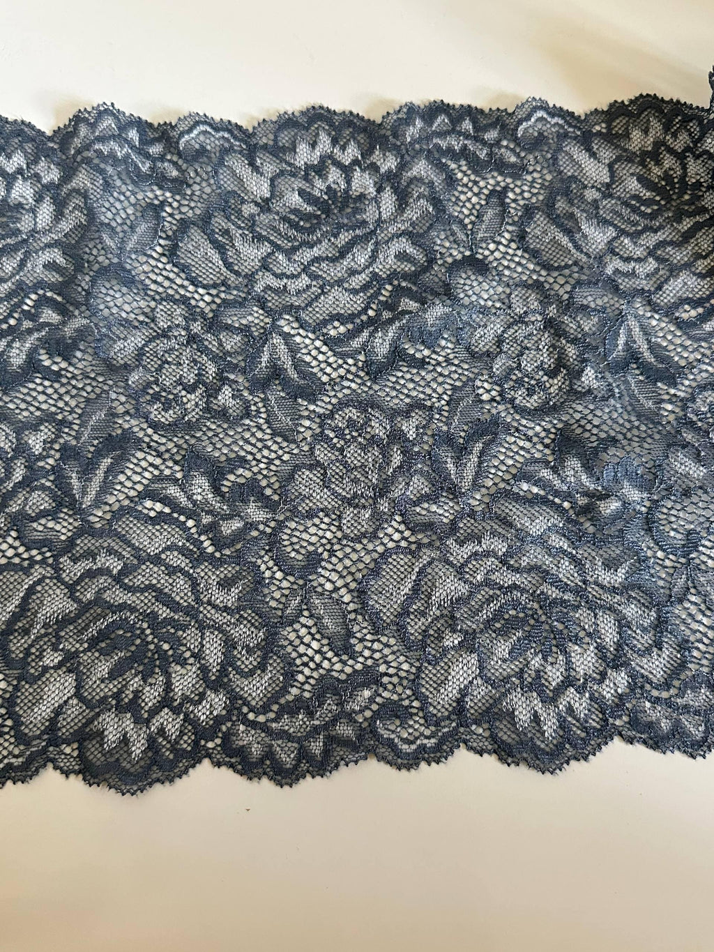 8.5" Slate Blue Stretch Lace Trim Wide Floral Elastic Galloon Scalloped Edge Lace for Lingerie Underwear Garment Sewing Crafts by the Yard