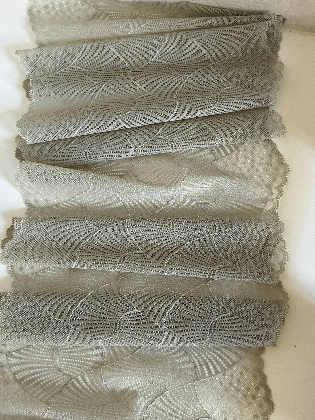 8.1" Sage Green Stretch Lace Trim Wide Fan Scalloped Shell Elastic Galloon Lace for Lingerie Underwear Garment Sewing Crafts by the Yard