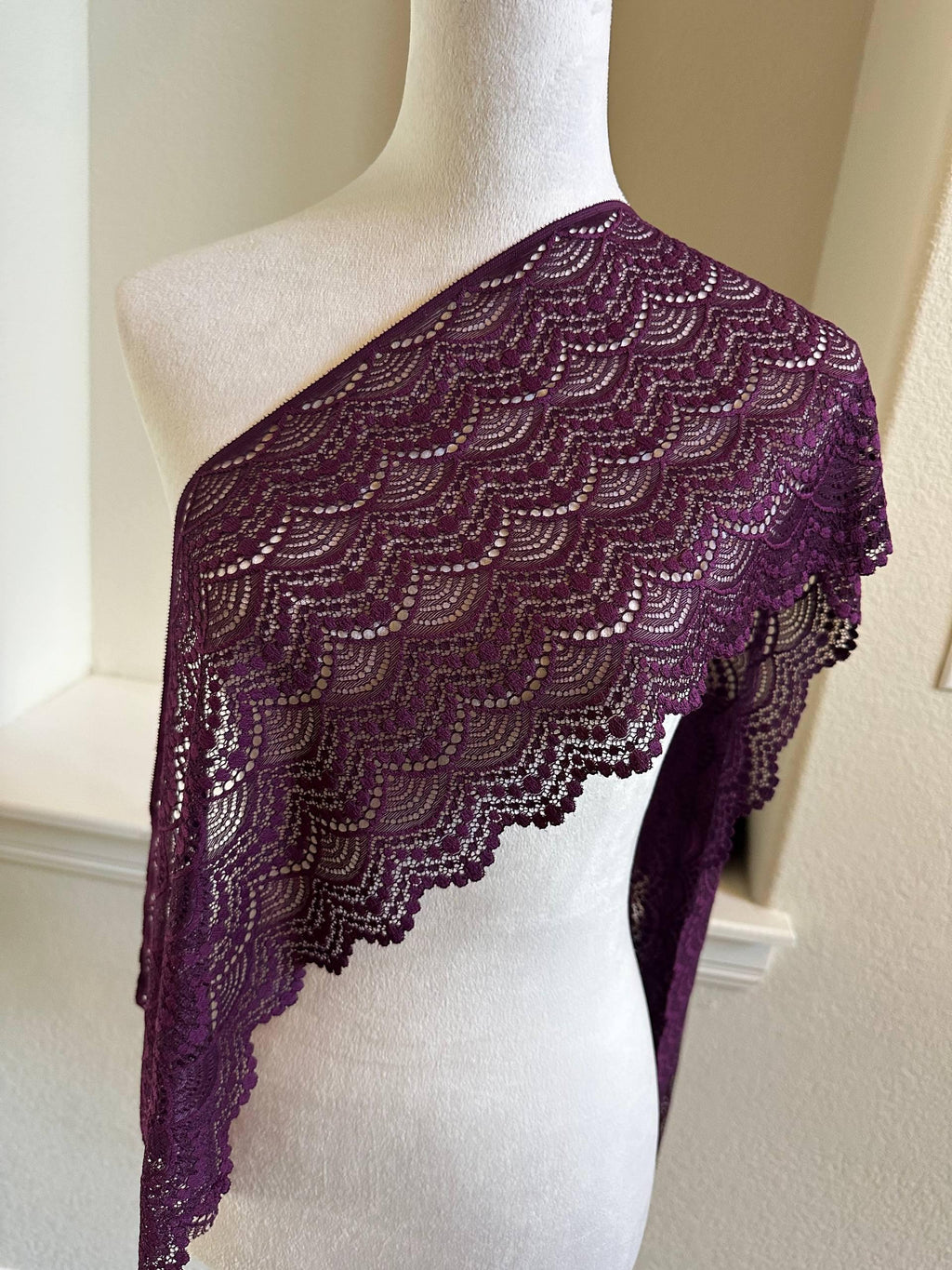 9" Plum Purple Stretch Lace Trim Wide Chevron Wave Elastic Lace for Lingerie Underwear Garment Sewing Crafts Bridal Veils by the Yard