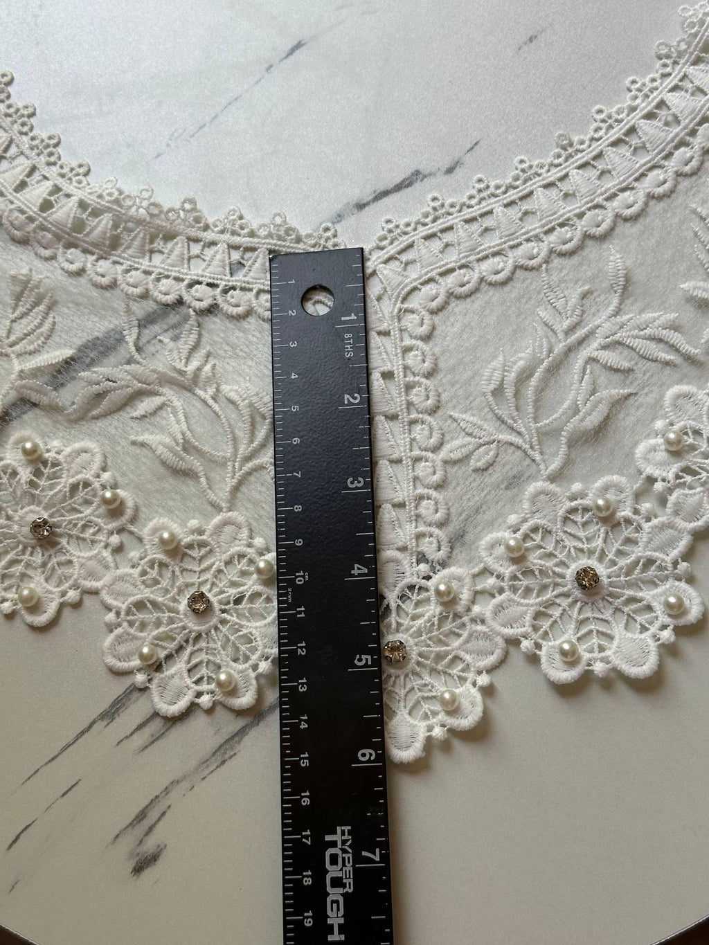 Off White Beaded Rhinestone Guipure Lace Collar  Pearl Accent Neckline Applique Statement Bodice Motif for Gowns Blouses, 6"