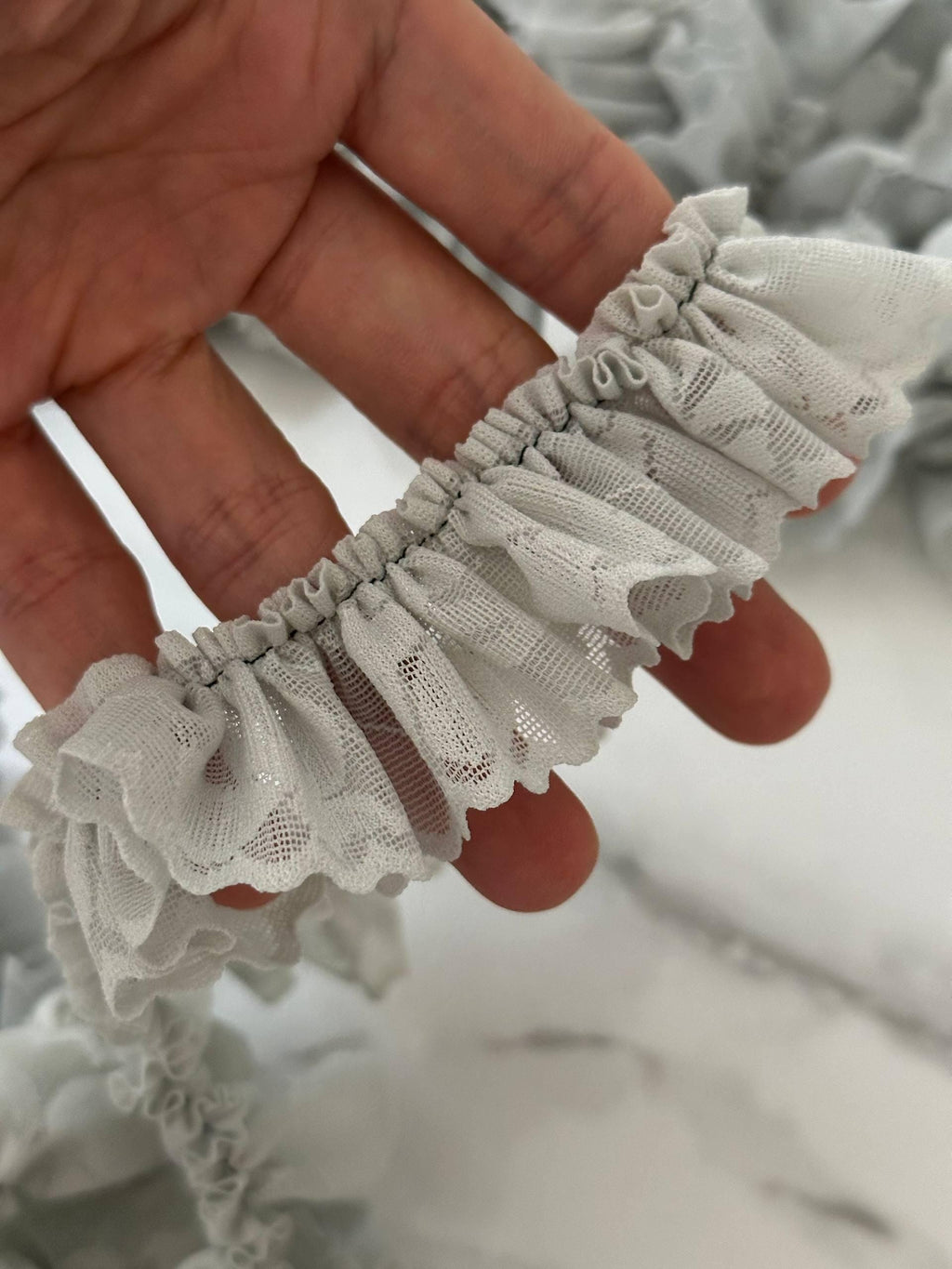 1" Sage Green Ruffled Lace Trim Pleated Elastic Ruffle Lace Trim for Scrunchies Lolita Hair Bows Garment Sewing Crafts by the Yard