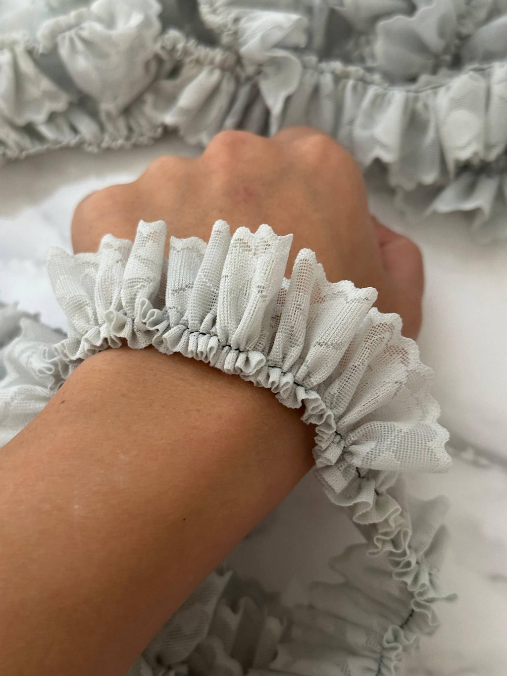 1" Sage Green Ruffled Lace Trim Pleated Elastic Ruffle Lace Trim for Scrunchies Lolita Hair Bows Garment Sewing Crafts by the Yard