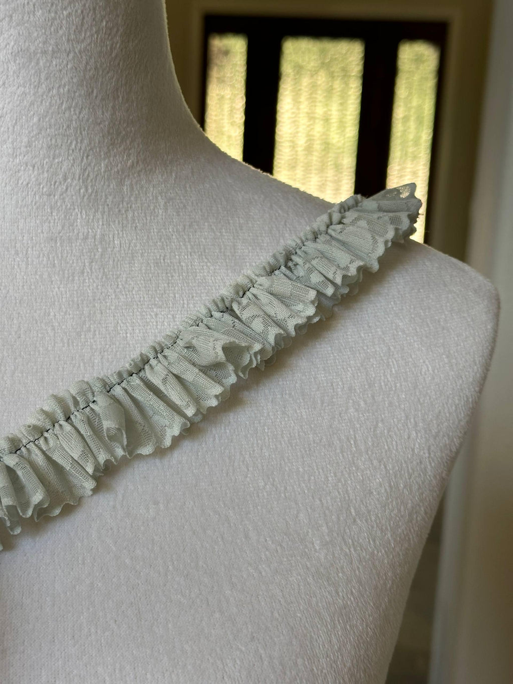 1" Sage Green Ruffled Lace Trim Pleated Elastic Ruffle Lace Trim for Scrunchies Lolita Hair Bows Garment Sewing Crafts by the Yard