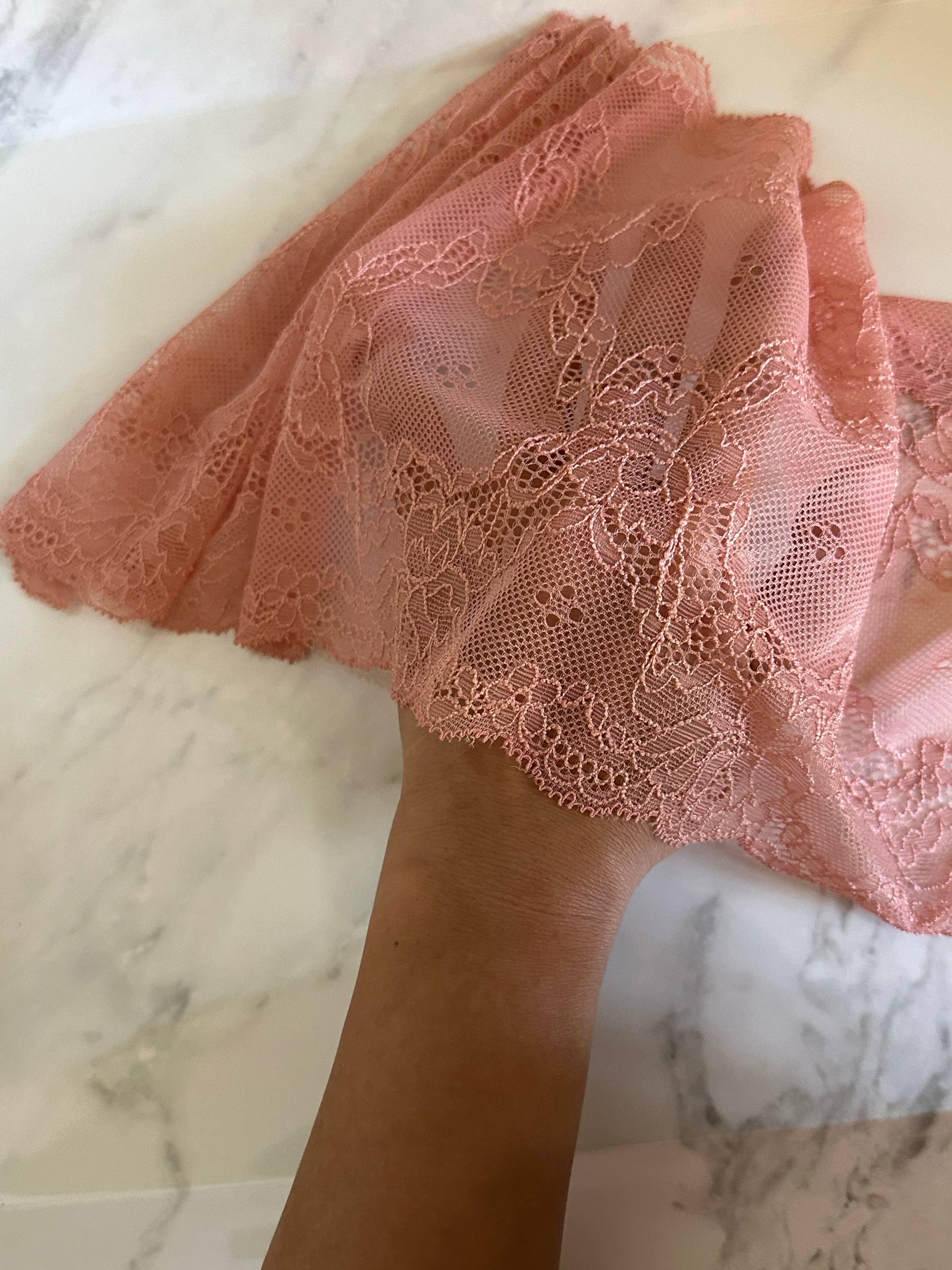 7.85" Coral Pink Stretch Lace Trim Wide Floral Elastic Galloon Scalloped Edge Lace for Lingerie Underwear Garment Sewing Crafts by the Yard
