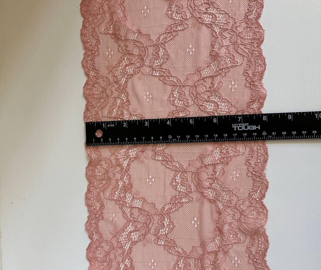 7.85" Coral Pink Stretch Lace Trim Wide Floral Elastic Galloon Scalloped Edge Lace for Lingerie Underwear Garment Sewing Crafts by the Yard