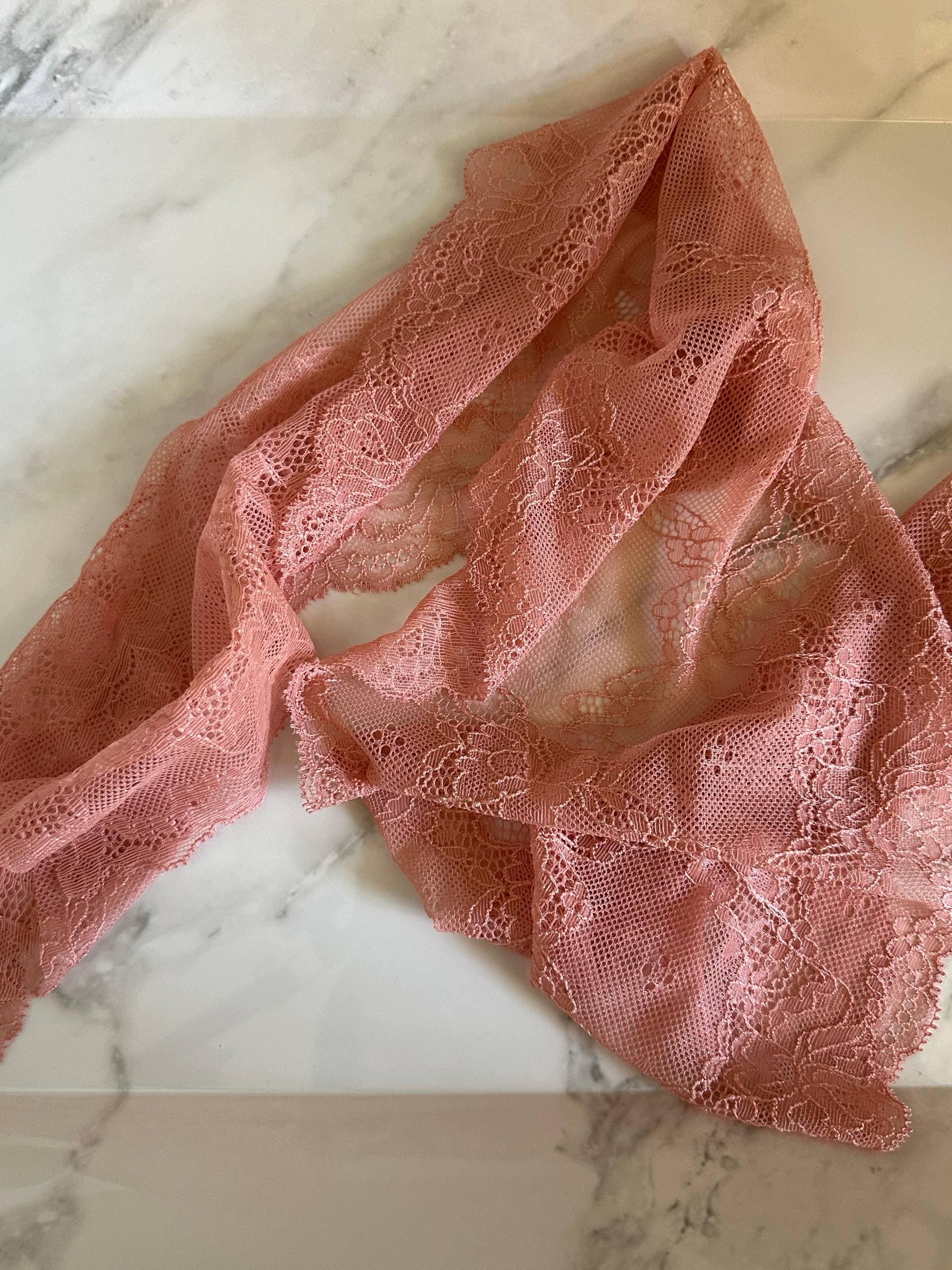 7.85" Coral Pink Stretch Lace Trim Wide Floral Elastic Galloon Scalloped Edge Lace for Lingerie Underwear Garment Sewing Crafts by the Yard