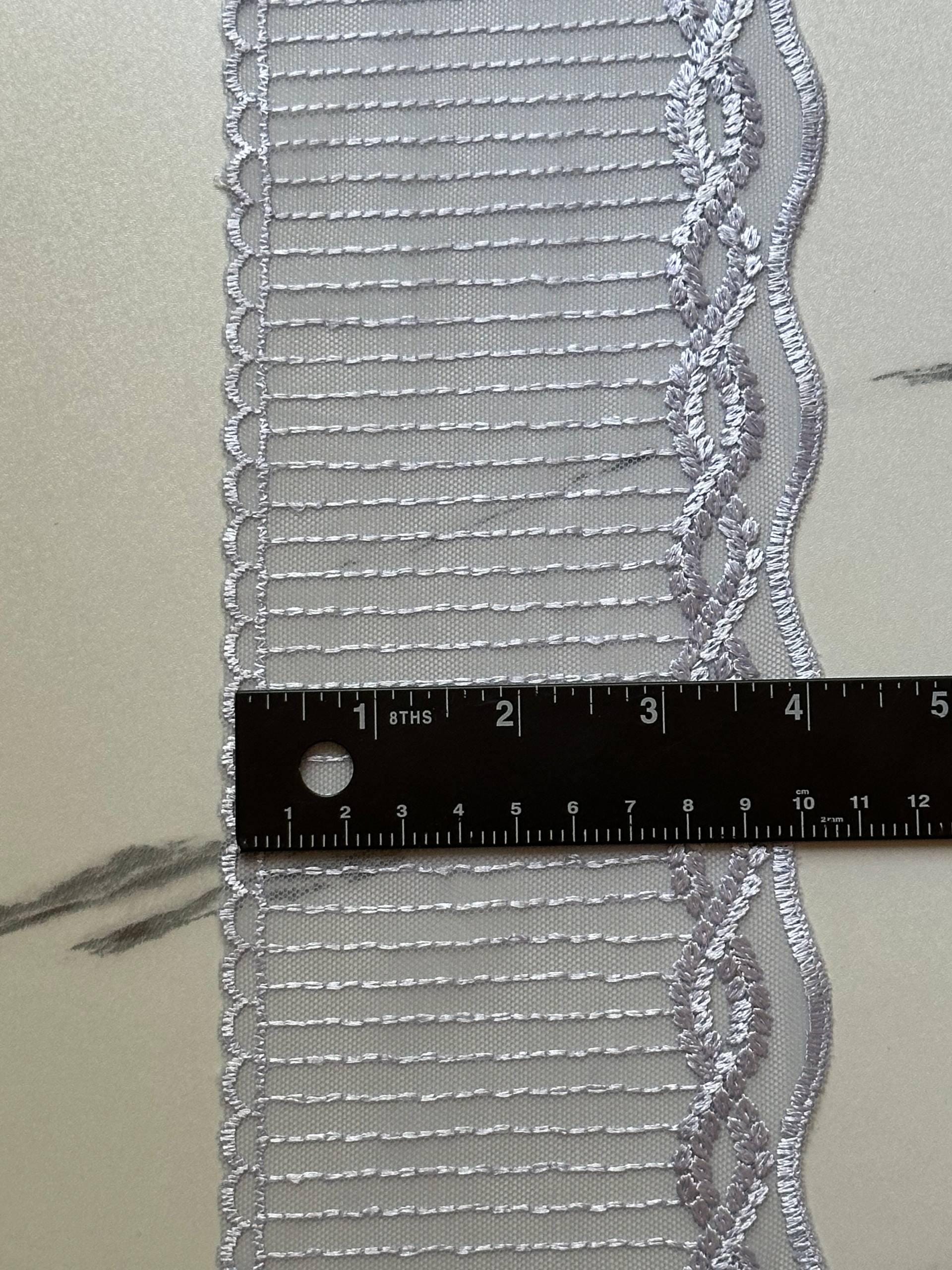 Lavender Periwinkle Embroidered Mesh Tulle Lace Trim Structured Semi Rigid Single Scalloped Ribbon for Gowns Skirts Crafts, 4"