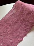 Dusty Rose Pink Floral Stretch Elastic Lace Trim Symmetrical Double Scalloped Wide Galloon Ribbon for Lingerie Underwear Crafts Sewing, 6"