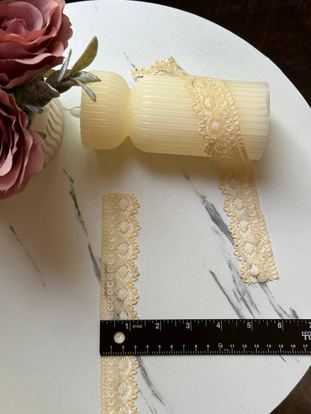 Soft Butter Yellow Floral Stretch Elastic Lace Trim Symmetrical Double Scalloped Narrow Ribbon for Lingerie Underwear Crafts Sewing, 1"