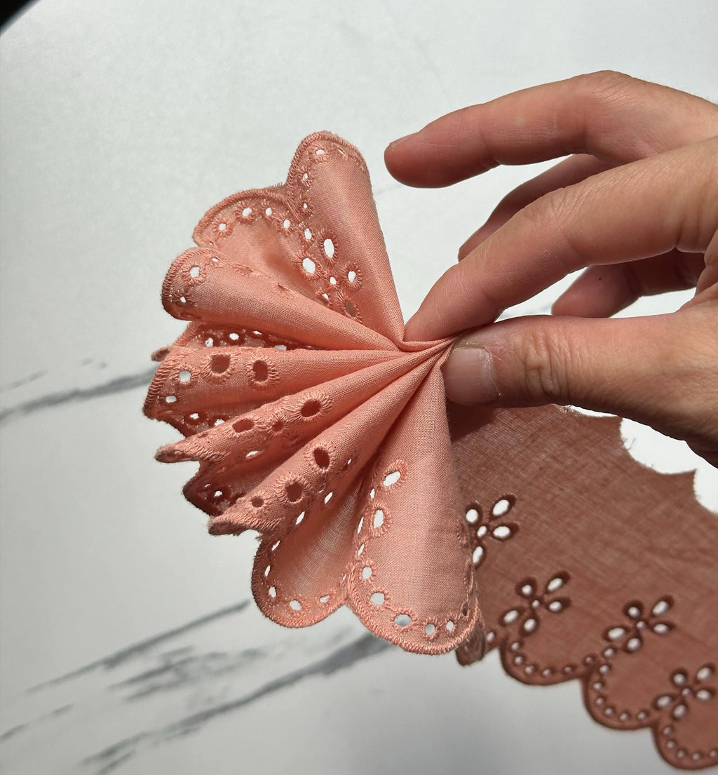 Dusty Peach Coral Eyelet Cotton Lace Trim Symmetrical Double Scalloped Embroidered Ribbon for Gowns Blouses Crafts Sewing, 2.75"