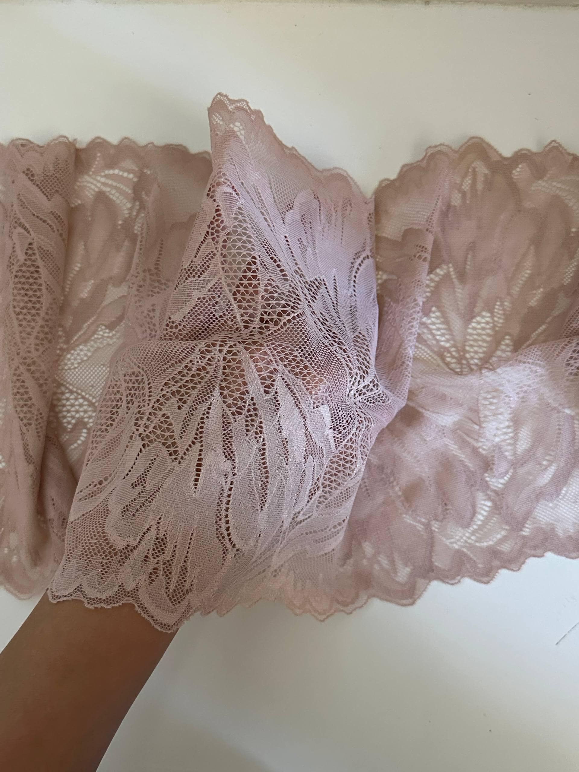 8.65" Dusty Pink Stretch Lace Trim Wide Nude Blush Floral Elastic Galloon Scalloped Edge Lace for Lingerie Garment Sewing Crafts