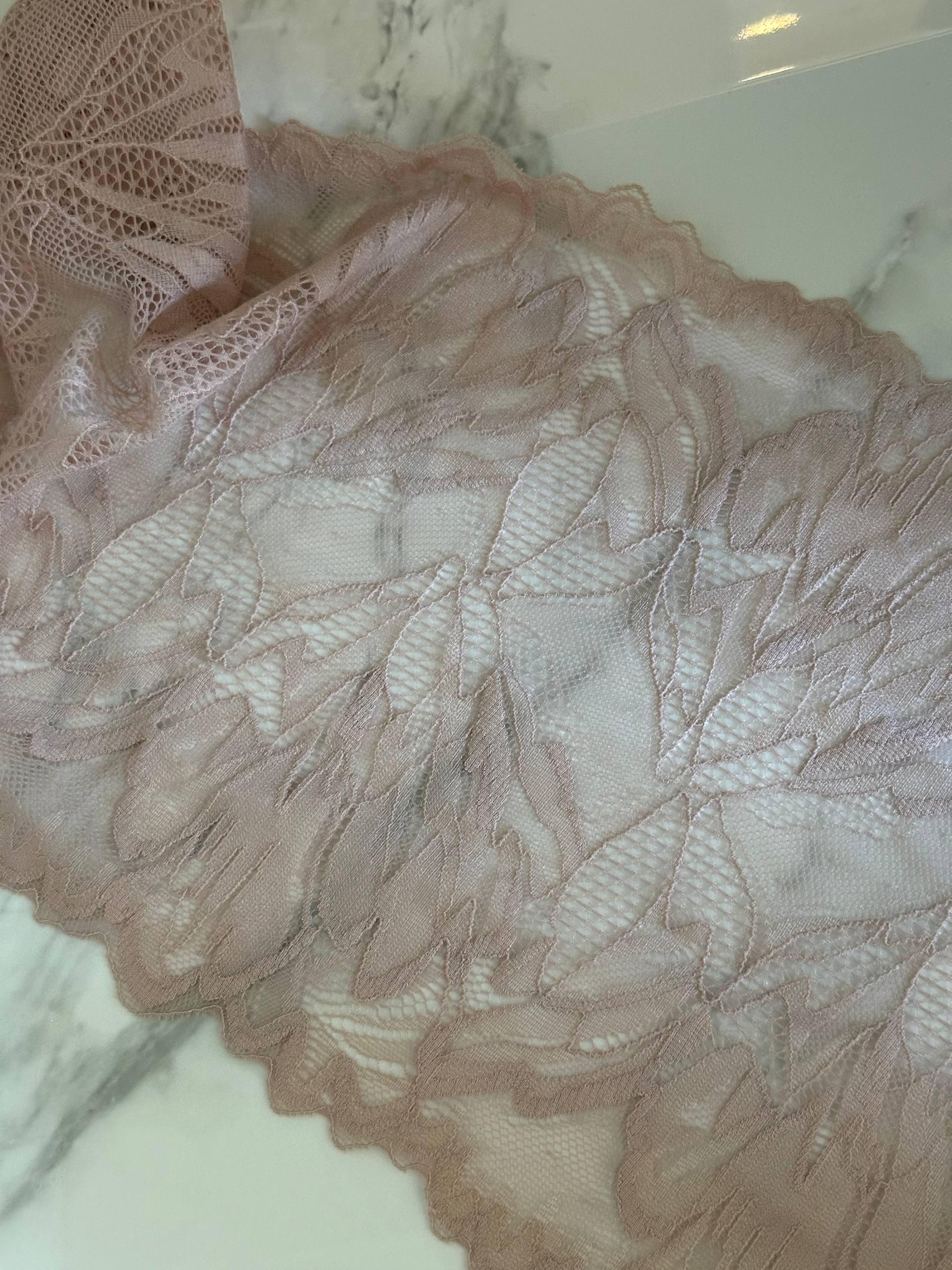 8.65" Dusty Pink Stretch Lace Trim Wide Nude Blush Floral Elastic Galloon Scalloped Edge Lace for Lingerie Garment Sewing Crafts