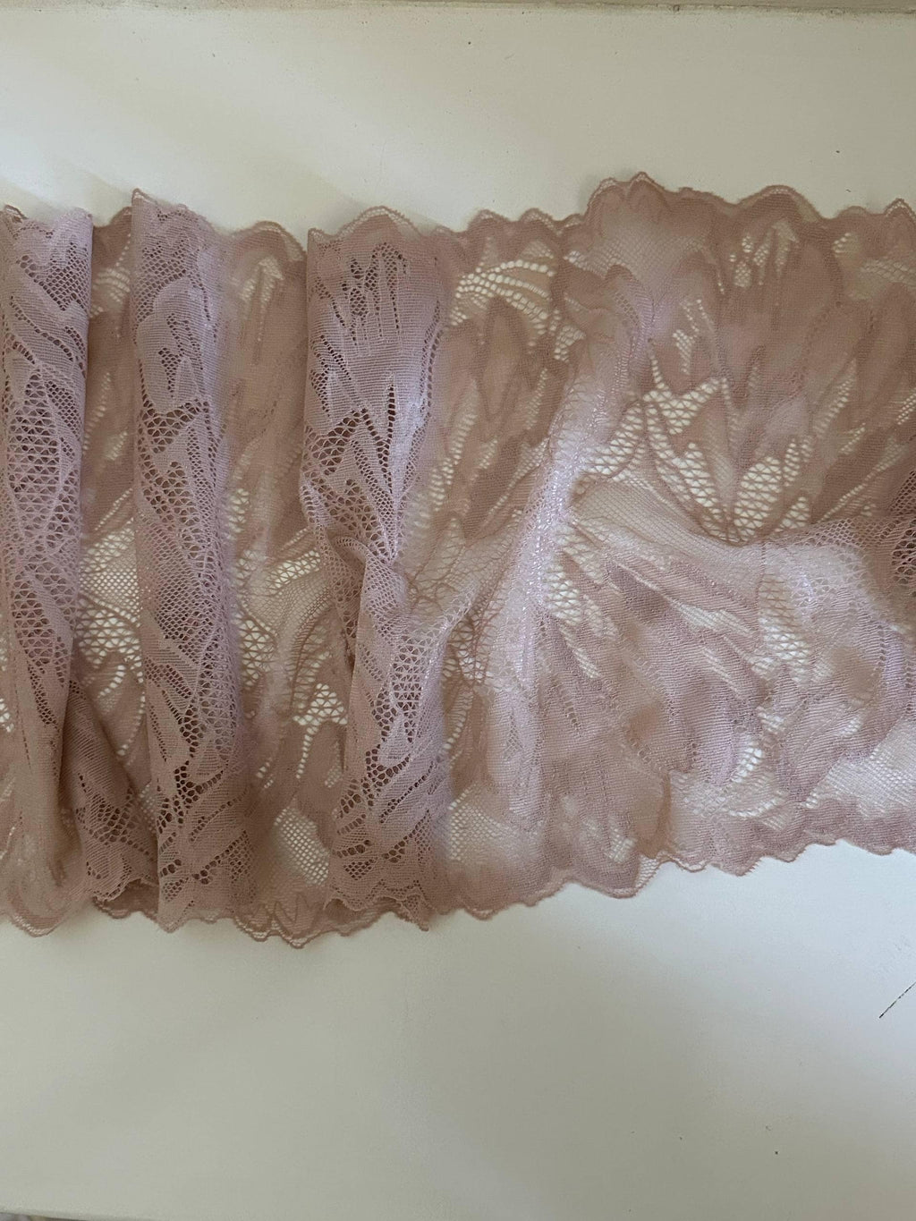 8.65" Dusty Pink Stretch Lace Trim Wide Nude Blush Floral Elastic Galloon Scalloped Edge Lace for Lingerie Garment Sewing Crafts