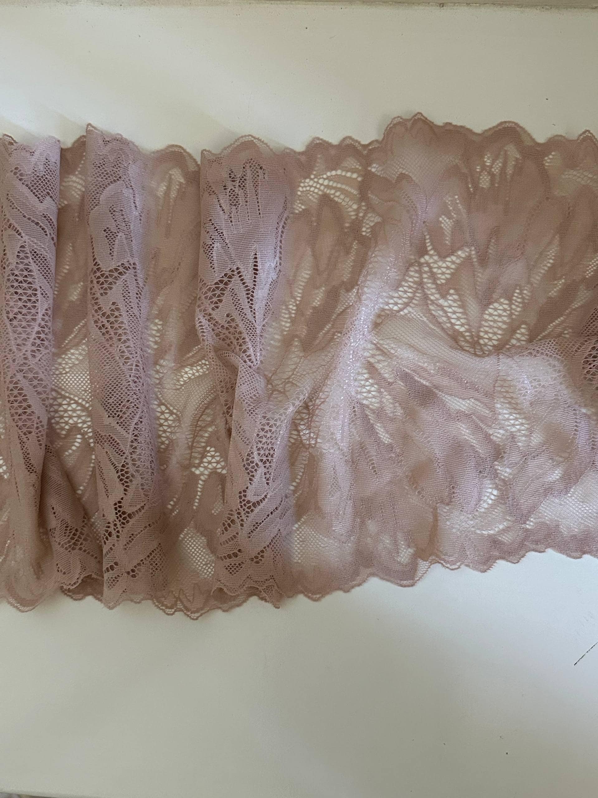 8.65" Dusty Pink Stretch Lace Trim Wide Nude Blush Floral Elastic Galloon Scalloped Edge Lace for Lingerie Garment Sewing Crafts