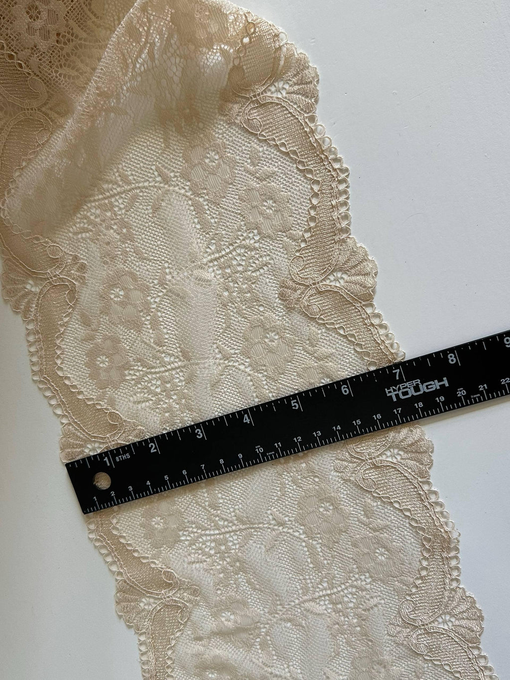 2.2yard 7" Champagne Gold Stretch Lace Trim Wide Beige Floral Elastic Galloon Scalloped Edge Lace for Lingerie Underwear Garment Sewing