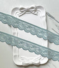 Dusty Sage Mint Blue Foliage  Stretch Elastic Lace Trim Single Scalloped Narrow Ribbon for Lingerie Underwear Hair Bows Crafts Sewing, 1.25"