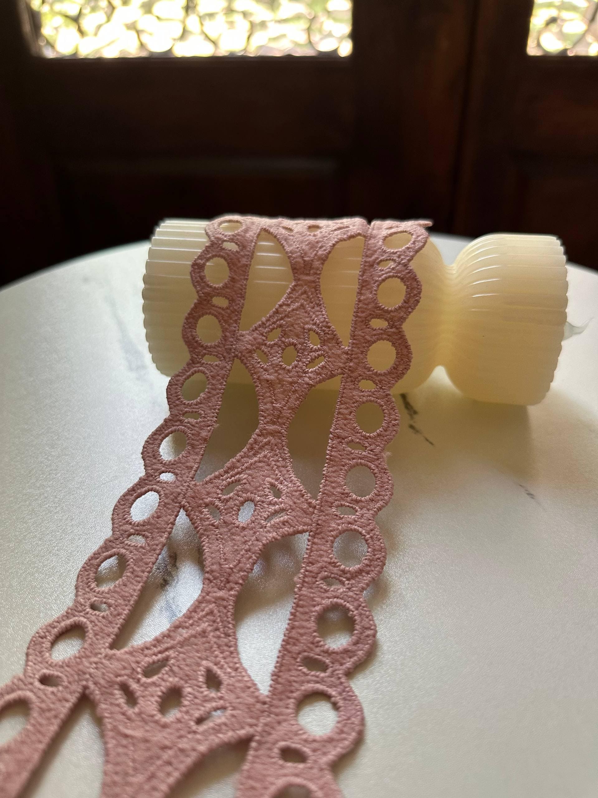 3" Dusty Pink Guipure Lace Trim Wide Venice Chemical Embroidered Scalloped Eyelet Lace for Lingerie Garment Sewing Crafts
