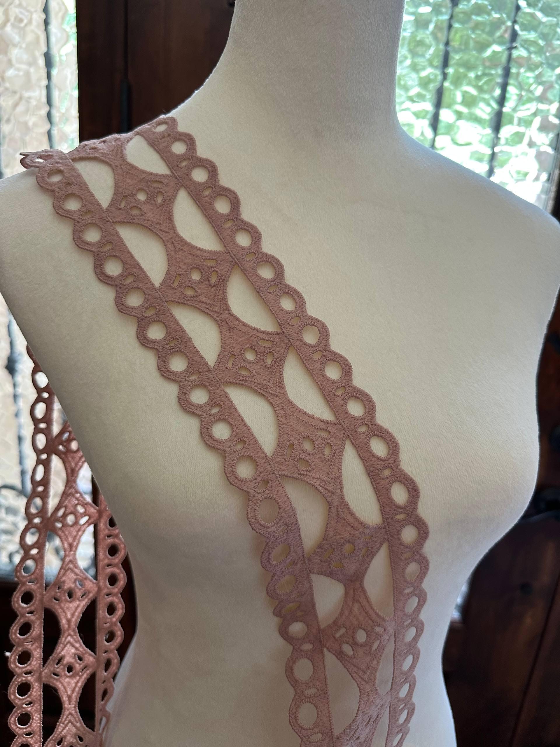 3" Dusty Pink Guipure Lace Trim Wide Venice Chemical Embroidered Scalloped Eyelet Lace for Lingerie Garment Sewing Crafts