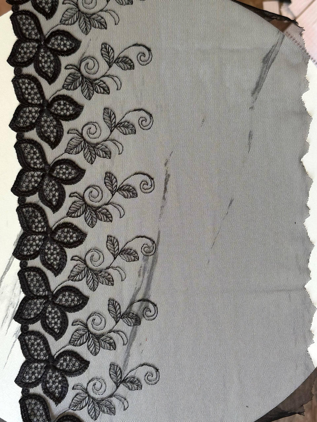 9.25" Black Butterfly Lace Trim Wide Embroidered Soft Tulle Mesh Single Scalloped Edge Gothic Floral Ribbon for Lingerie Garment Sewing