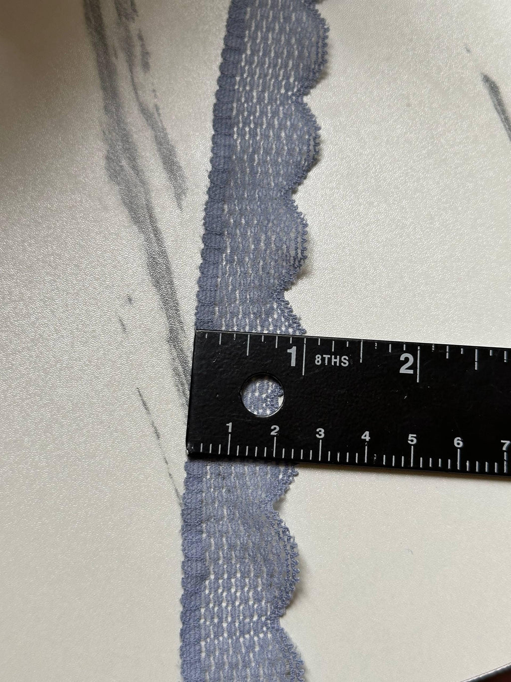 Dusty Slate Blue Gray Point d'Esprit Dot Stretch Elastic Lace Trim Symmetrical Double Scalloped Narrow Ribbon for Lingerie Crafts, 1"