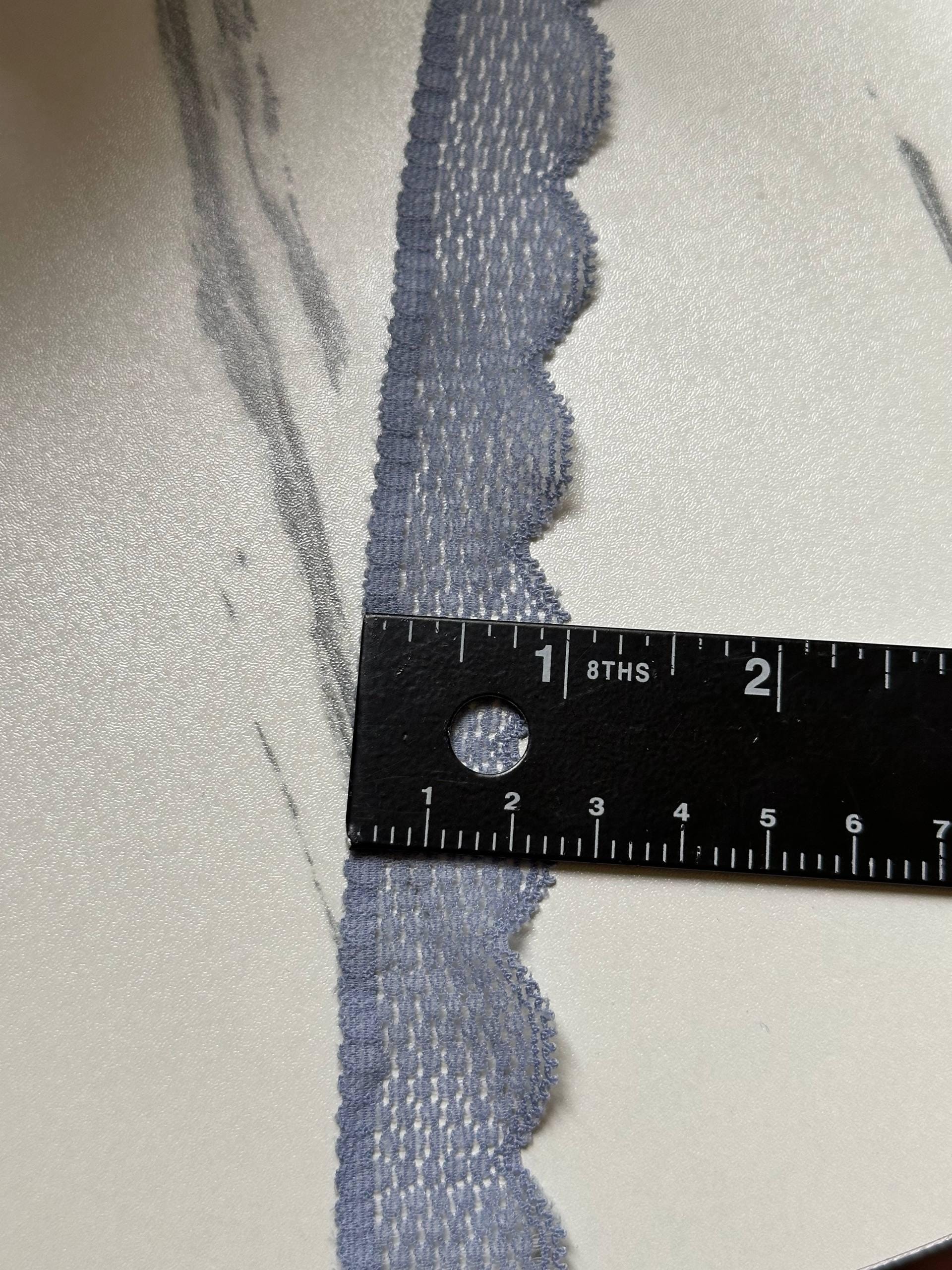 Dusty Slate Blue Gray Point d'Esprit Dot Stretch Elastic Lace Trim Symmetrical Double Scalloped Narrow Ribbon for Lingerie Crafts, 1"