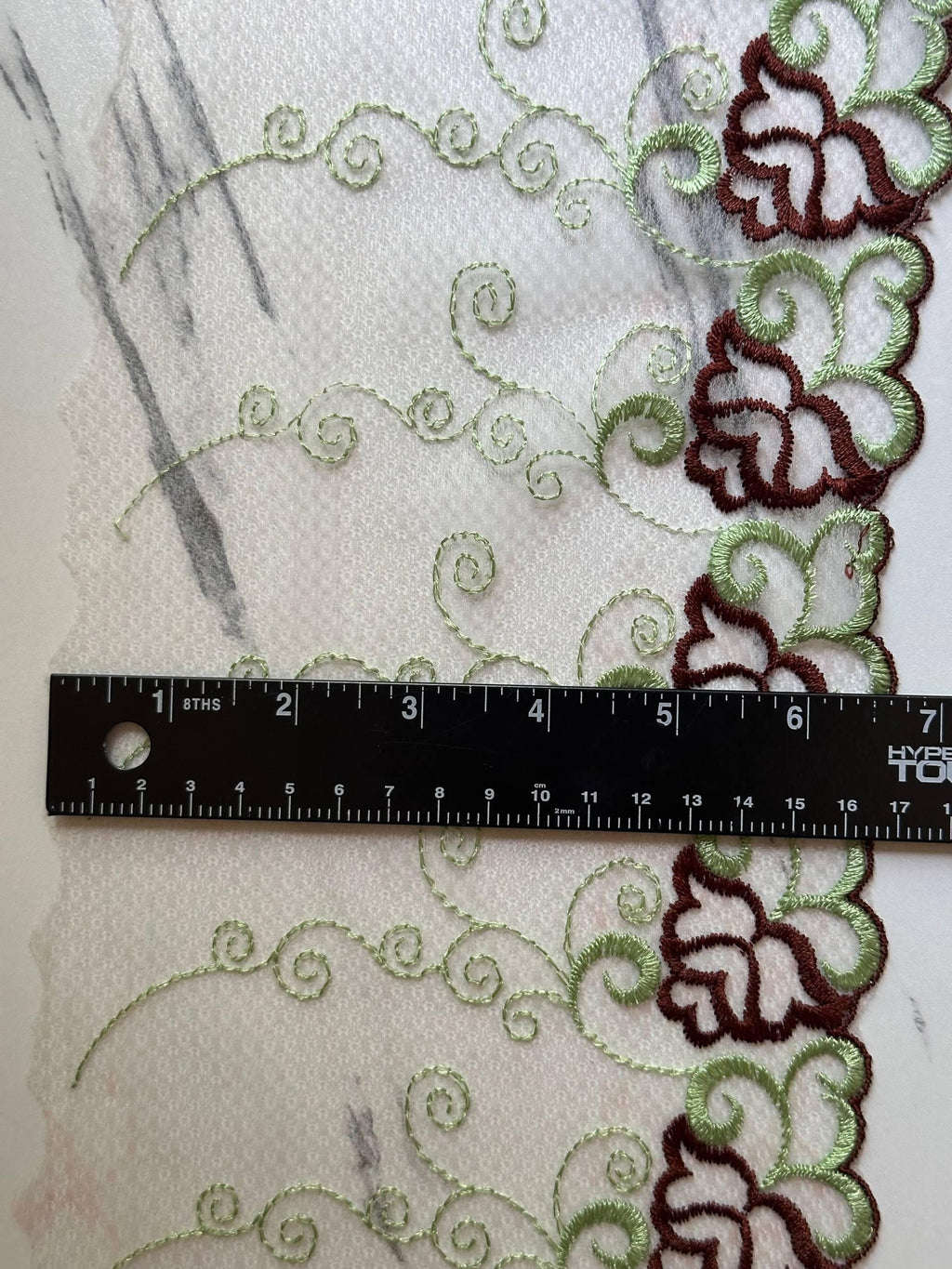 6.5" Pink Gradient Lace Trim Wide Embroidered Soft Tulle Mesh Two Tone Scalloped Edge Green Floral Ribbon for Lingerie Garment Sewing