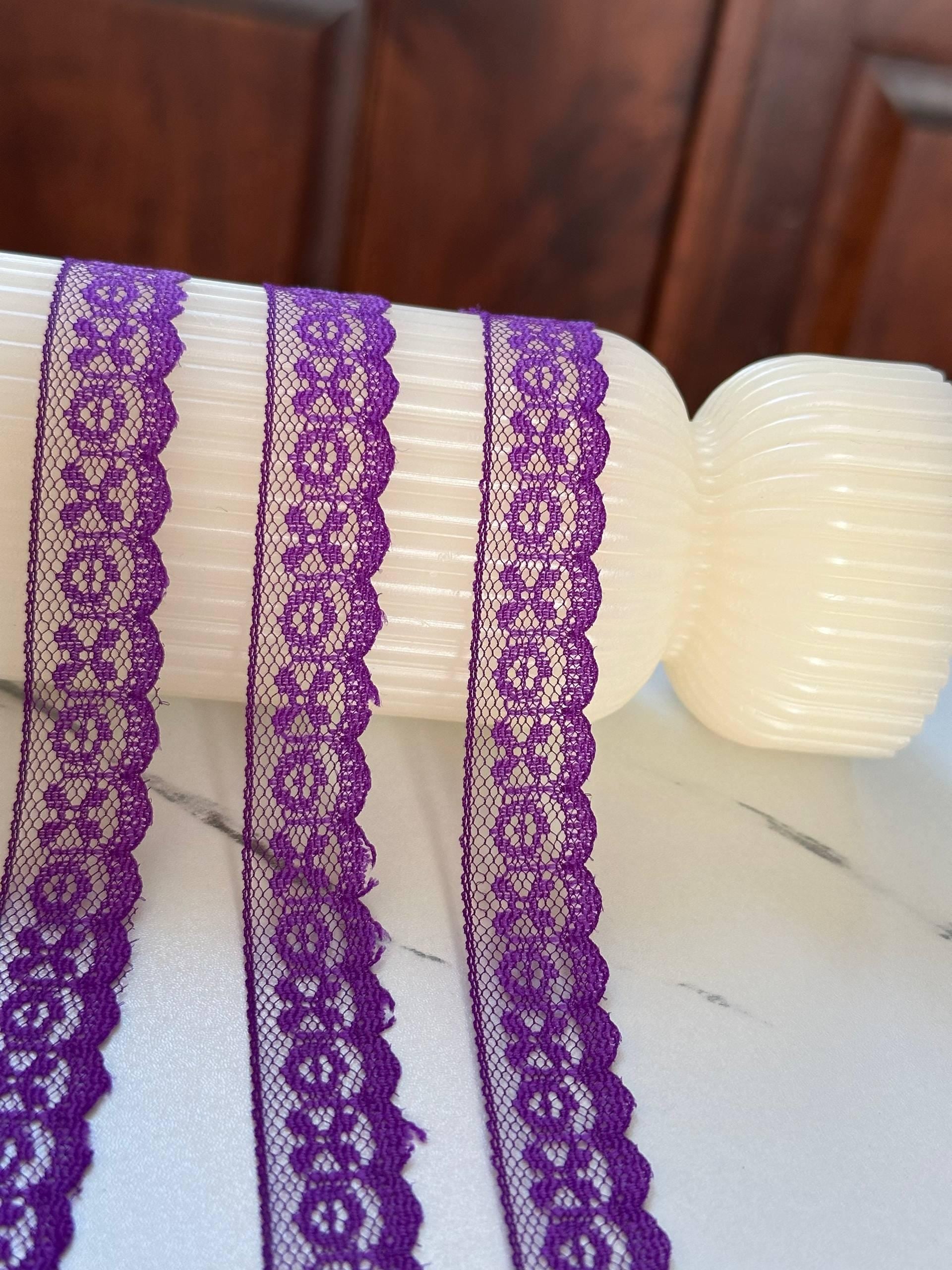 0.5" Purple Lace Trim Rigid Tulle Mesh Non Stretch Geometric Scalloped Edge Border Ribbon for Junk Journal Crafts Doll Sewing