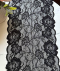Classic Onyx Black Floral Soft Stretch Elastic Lace Trim Symmetrical Double Scalloped Extra Wide Galloon for Lingerie Gowns Crafts, 8"