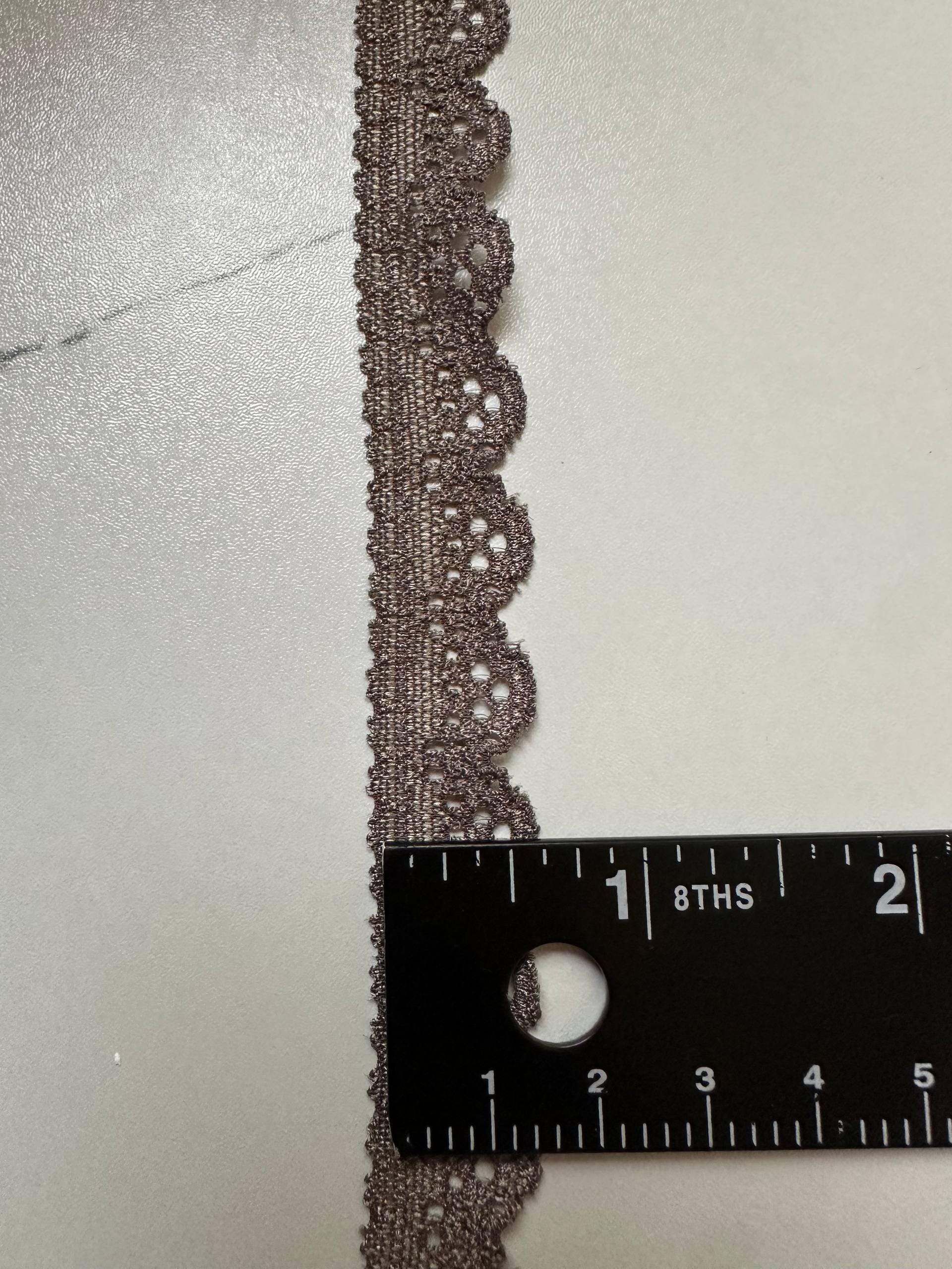 Antique Bronze Gold Geometric Stretch Elastic Lace Trim Single Scalloped Narrow Ribbon for Lingerie Underwear Crafts, 0.6"