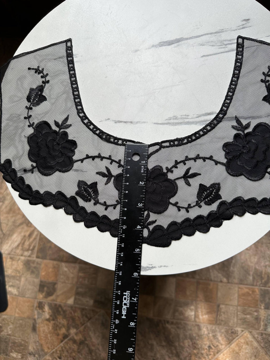 Classic Onyx Black Mesh Floral Embroidered Collar Applique Detachable Lace Neckline Bib Motif for Dress Blouse Sewing, 16" x 4.5"