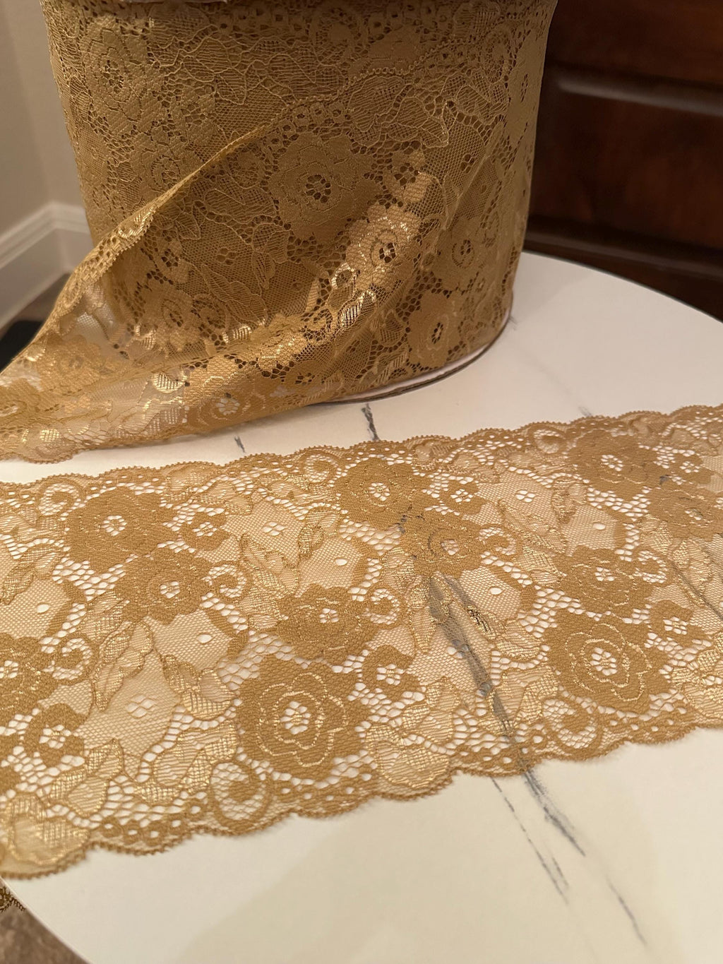 5.5" Gold Metallic Lace Trim Vintage Champagne Non Stretch Floral Galloon Luxury Mesh Ribbon for Gowns Lingerie Crafts Sewing