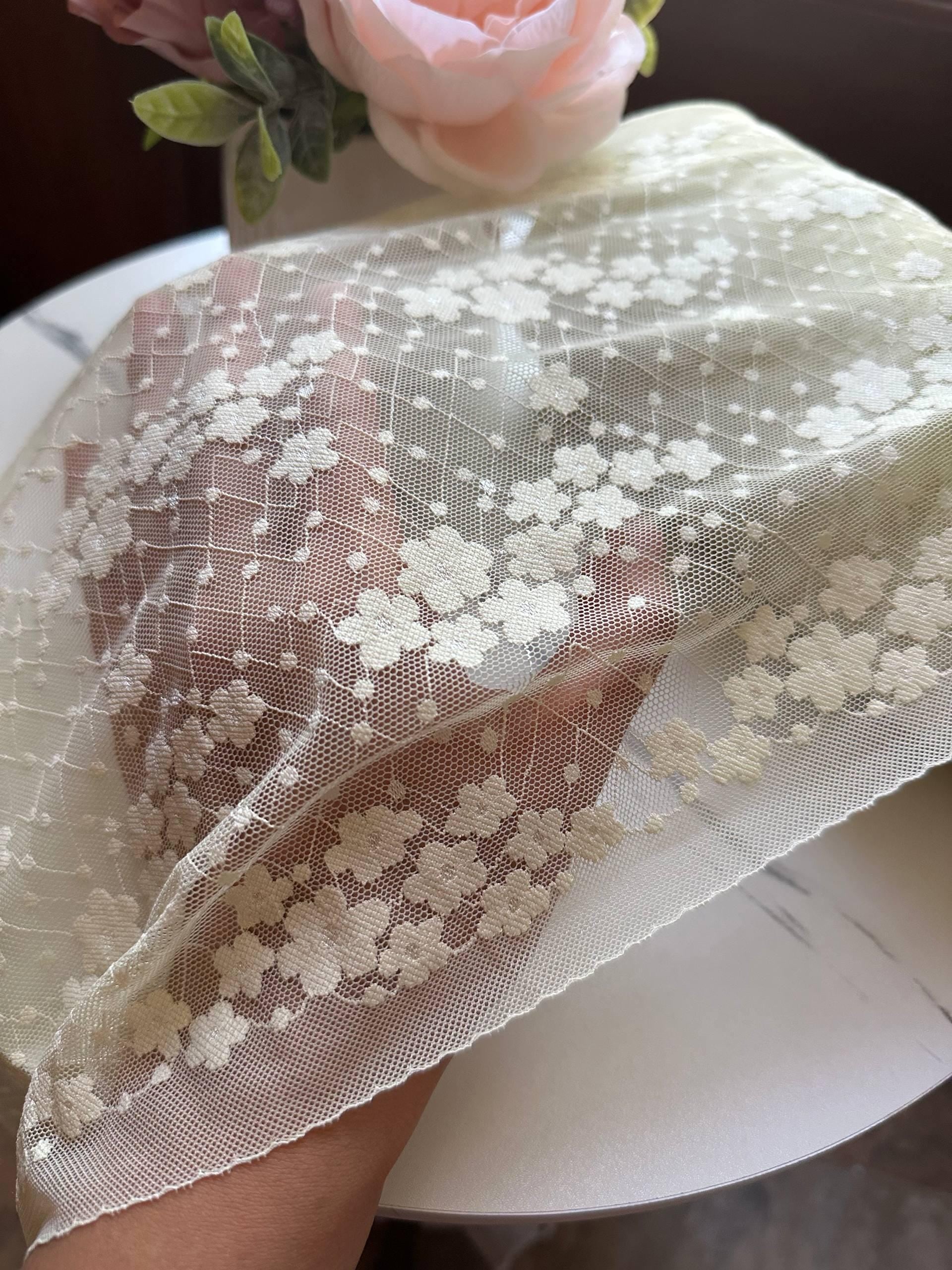 Lemon Cream Floral Stretch Lace Trim for Large Scrunchies Corset Gowns, Symmetrical Double Edge Extra Wide Galloon Elastic Ribbon, 8.5"