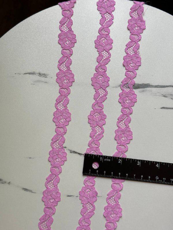 Bright Candy Pink Floral Stretch Elastic Lace Trim Symmetrical Double Scalloped Galloon Ribbon for Lingerie Underwear Crafts Sewing, 1"