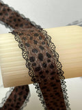 Leopard Print Mohair Faux Fur Black Lace Trim Symmetrical Scalloped Eyelash Ribbon for Y2K Grunge Lingerie Crafts Sewing, 1.25"