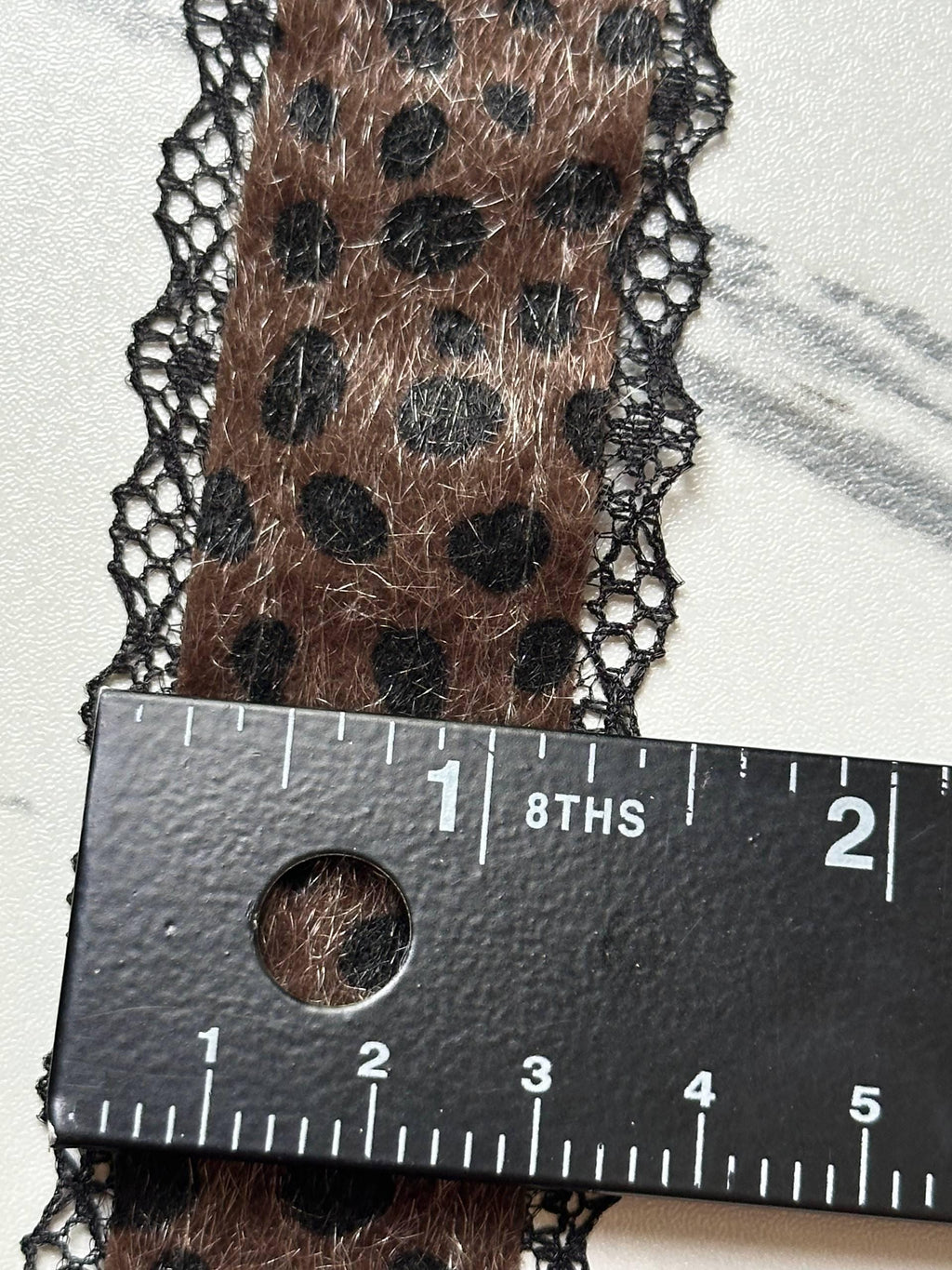 Leopard Print Mohair Faux Fur Black Lace Trim Symmetrical Scalloped Eyelash Ribbon for Y2K Grunge Lingerie Crafts Sewing, 1.25"