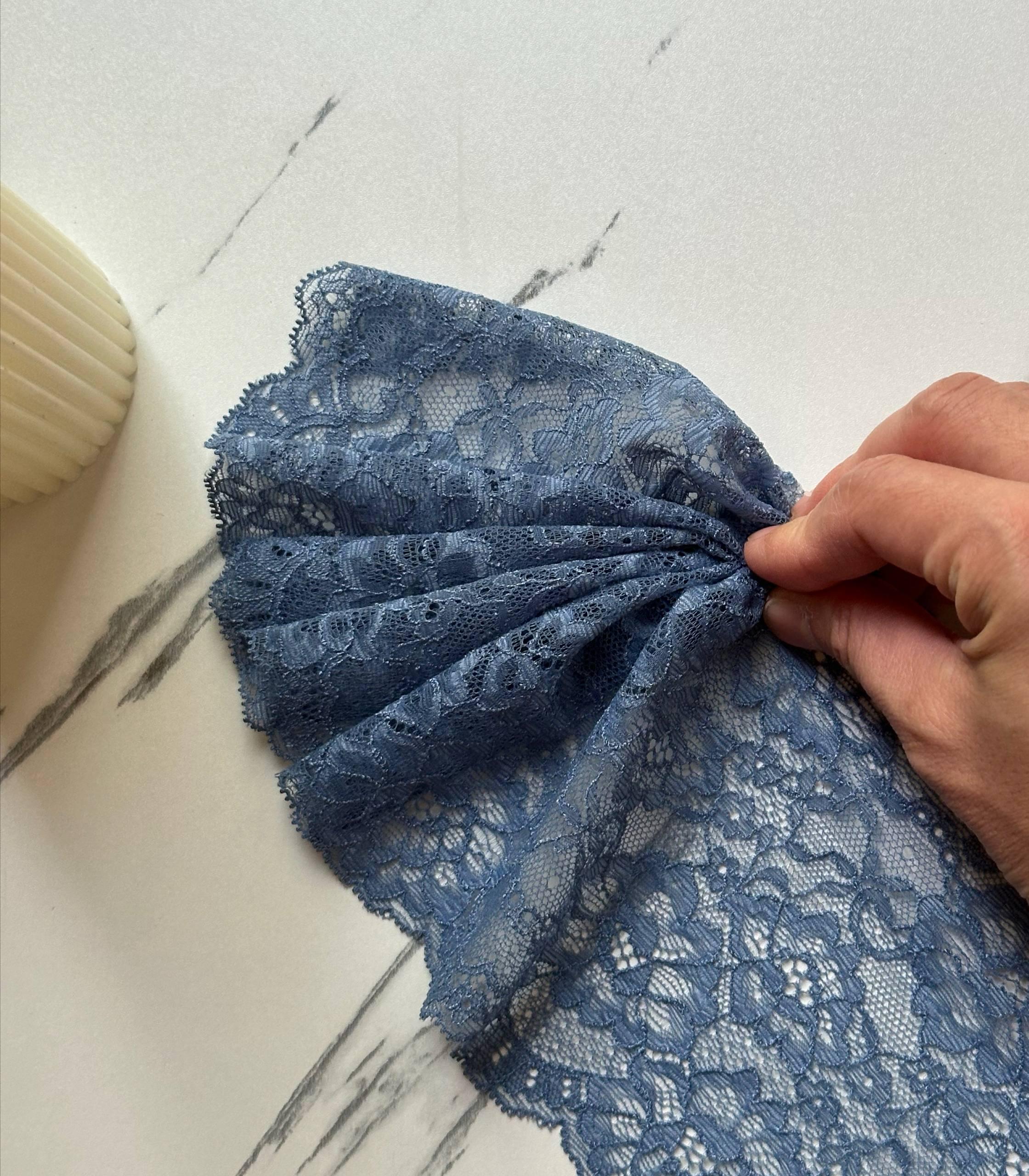 Dusty Steel Blue Floral Stretch Elastic Lace Trim Symmetrical Double Scalloped Wide Galloon Ribbon for Lingerie Gowns Crafts Sewing, 5"