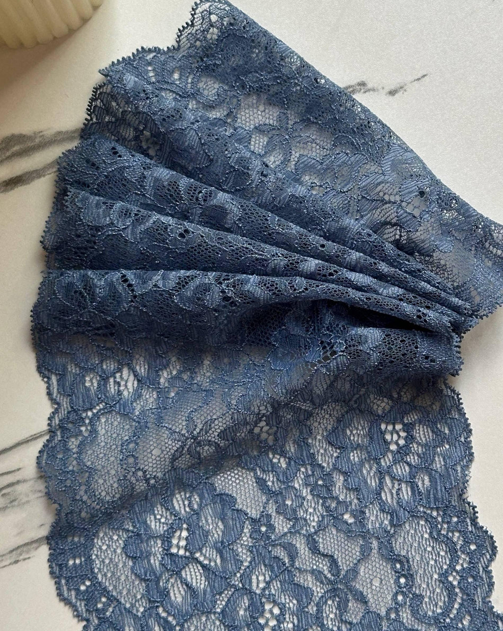 Dusty Steel Blue Floral Stretch Elastic Lace Trim Symmetrical Double Scalloped Wide Galloon Ribbon for Lingerie Gowns Crafts Sewing, 5"