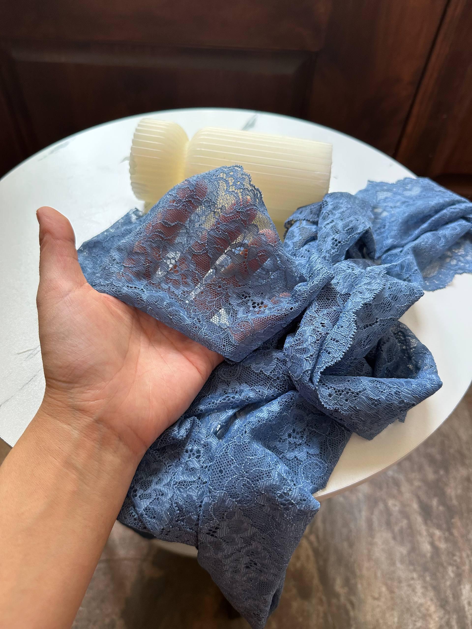 Dusty Steel Blue Floral Stretch Elastic Lace Trim Symmetrical Double Scalloped Wide Galloon Ribbon for Lingerie Gowns Crafts Sewing, 5"