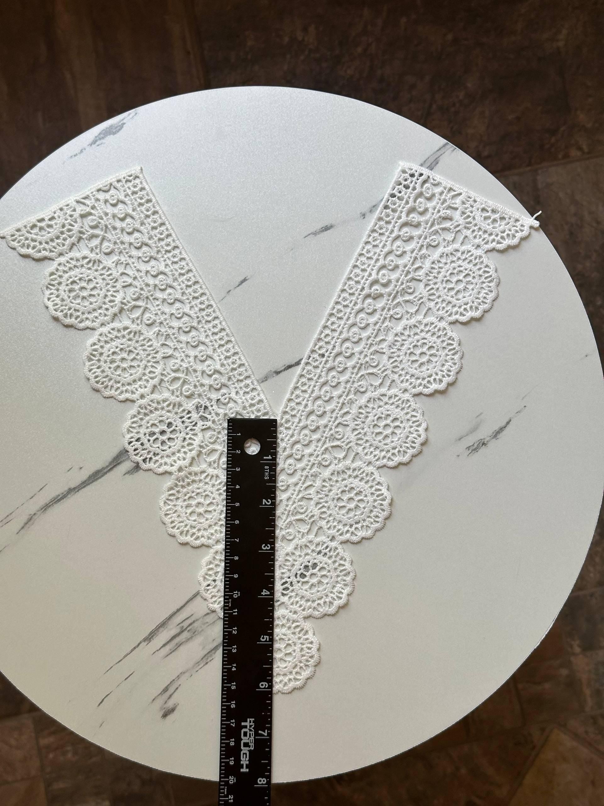 Off White Venetian Guipure Chemical Water Soluble Lace Collar Applique Medallion V Neck Trim Bodice Motif for Gowns Blouses Crafts, 6"