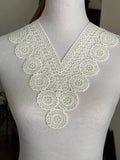 Off White Venetian Guipure Chemical Water Soluble Lace Collar Applique Medallion V Neck Trim Bodice Motif for Gowns Blouses Crafts, 6"