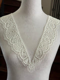 Cream White Geometric V-Neck Guipure Lace Collar Applique, Symmetrical Detachable Embroidered Neckline for Dress Sewing, 12"x2.7"