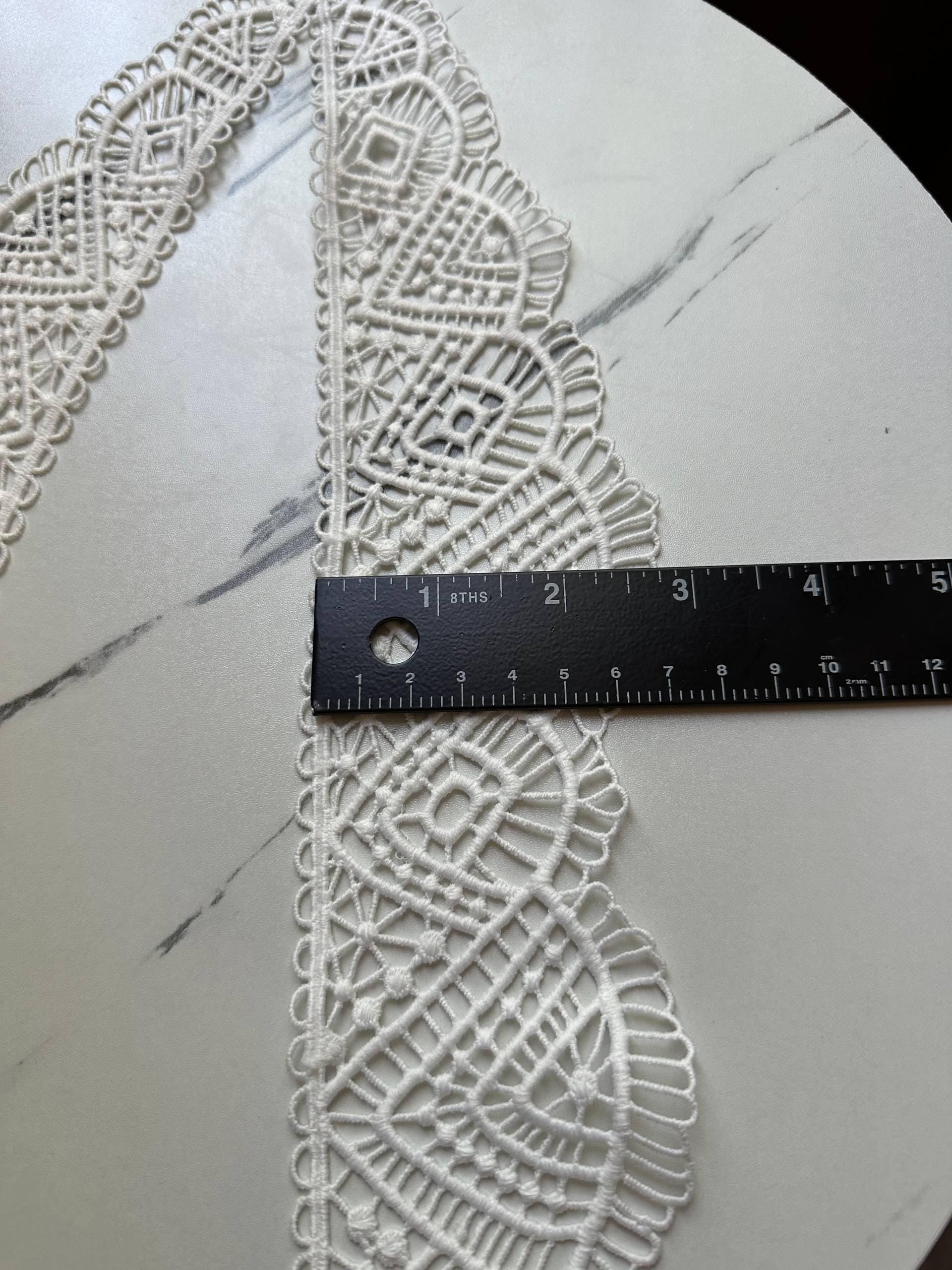Cream White Geometric V-Neck Guipure Lace Collar Applique, Symmetrical Detachable Embroidered Neckline for Dress Sewing, 12"x2.7"