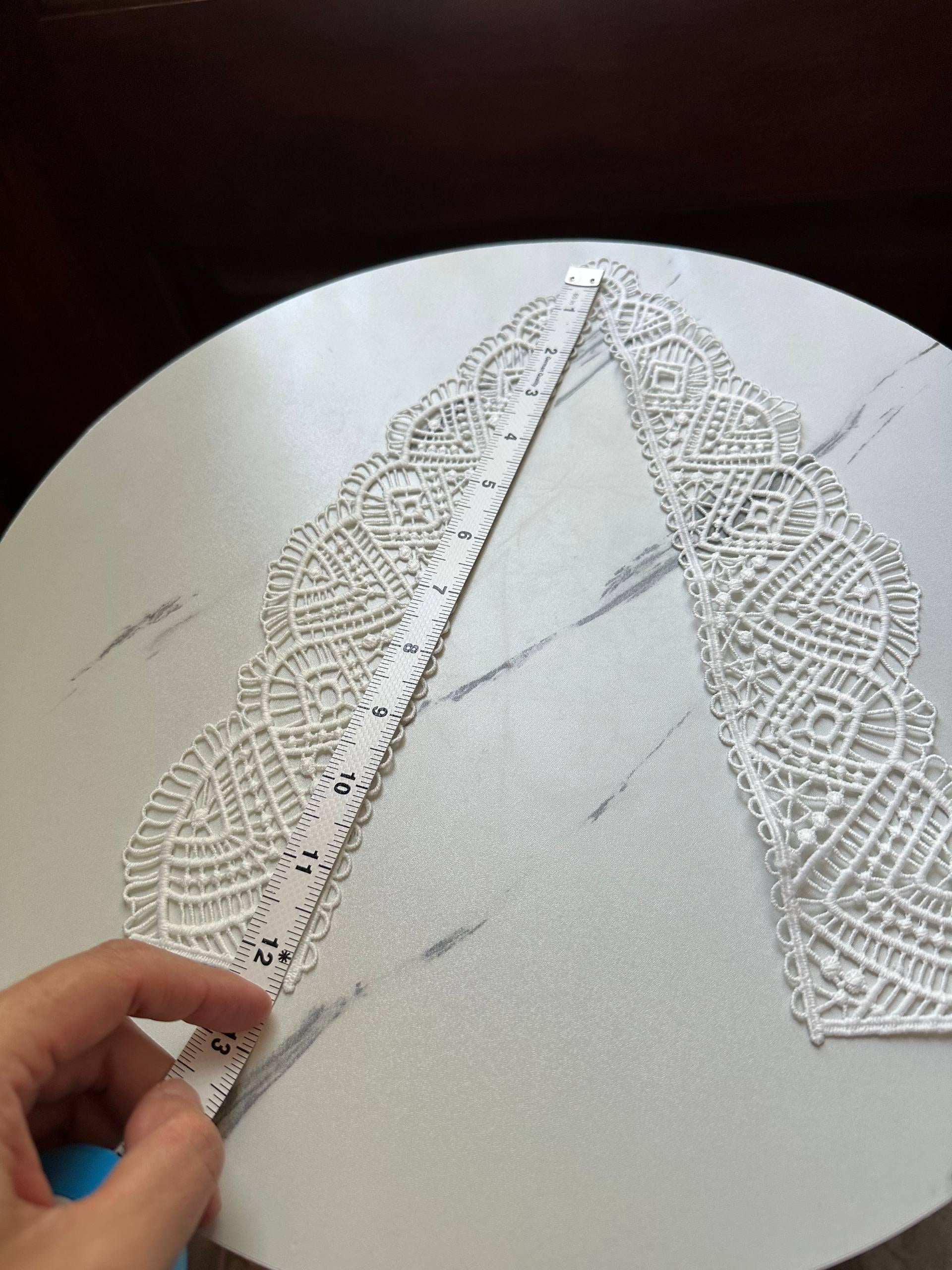 Cream White Geometric V-Neck Guipure Lace Collar Applique, Symmetrical Detachable Embroidered Neckline for Dress Sewing, 12"x2.7"
