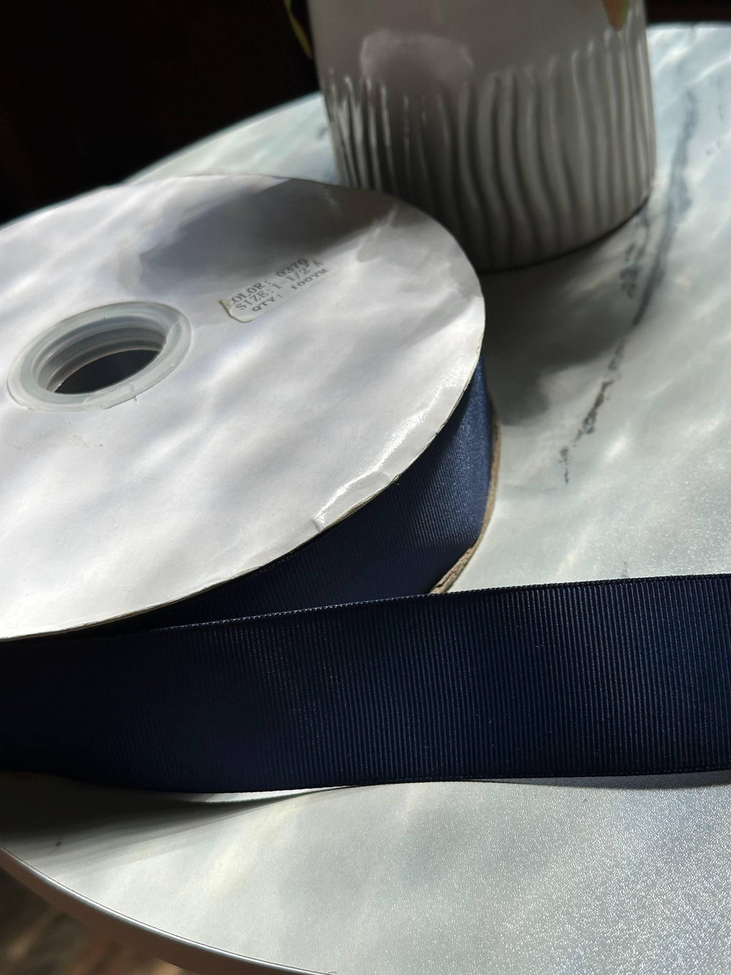 Midnight Navy Blue Grosgrain Ribbon Bulk 100 Yards Roll, Solid Ribbed Fabric Ribbon for Hair Bows Gift Wrapping Crafts, 1.4" Width