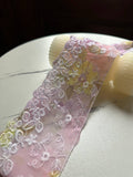 Gradient Floral Embroidered Mesh Tulle Lace Trim Single Scalloped Pink Yellow Purple Non Stretch Ribbon for Gowns Lingerie Crafts, 3"