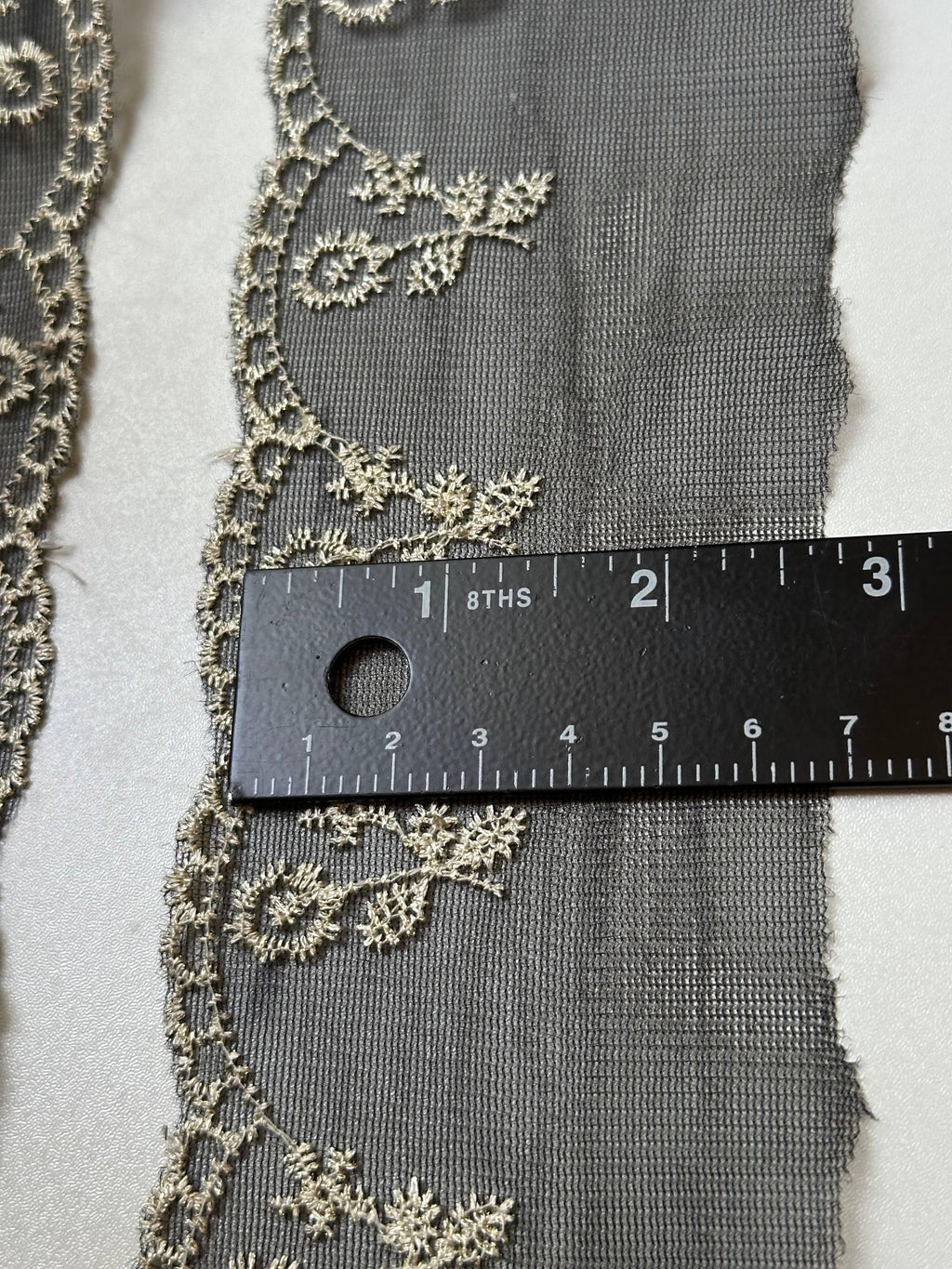 Charcoal Black Gold Embroidered Organza Lace Trim by the Yard, Wide Structured Floral Border Ribbon for Curtains Pillows Crafts, 2.5"
